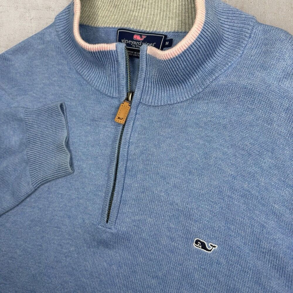 Vineyard Vines 1/4 Zip Sweatshirt Men’s Medium Blue Fleece Essentials Preppy - Picture 4 of 11